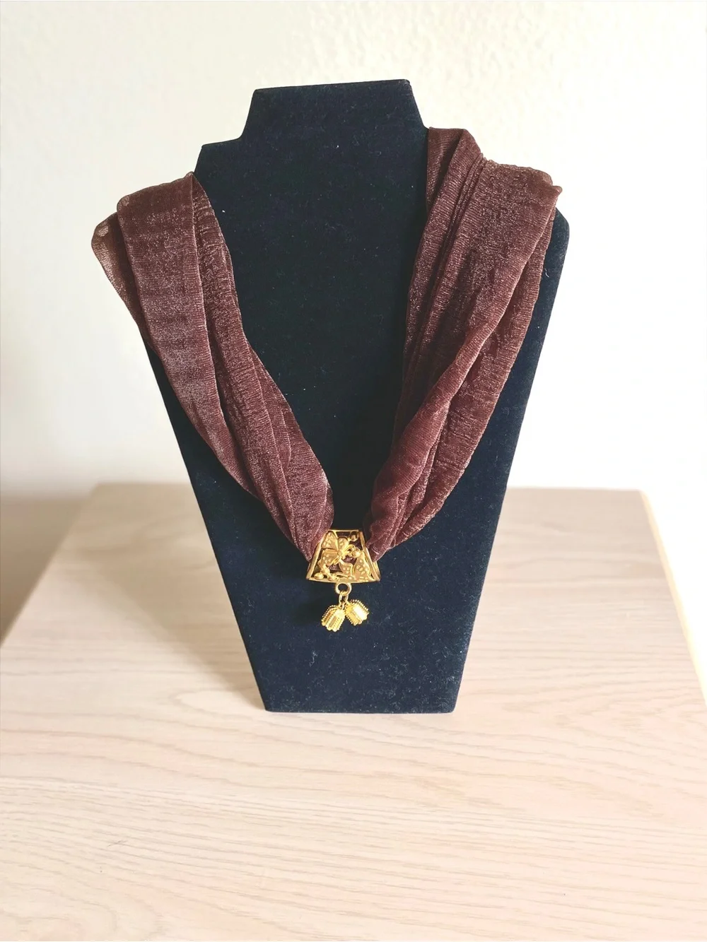 Brown Statement Necklace with Gold Pendant